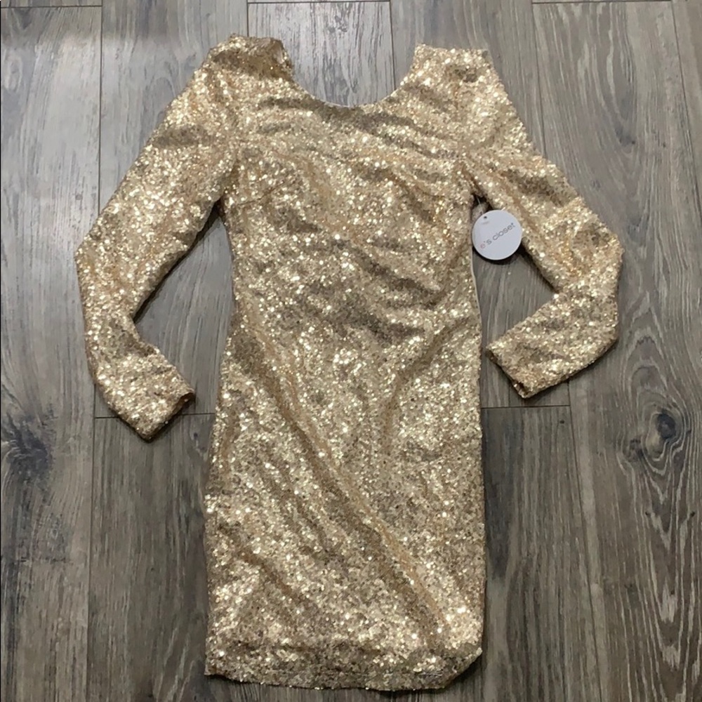 Skin Tight Gold Sequin Mini Dress